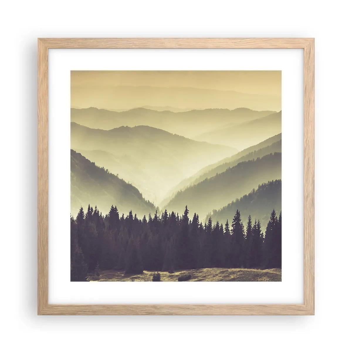 Poster în ramă de stejar deschis - Dincolo de munți... - 40x40 cm