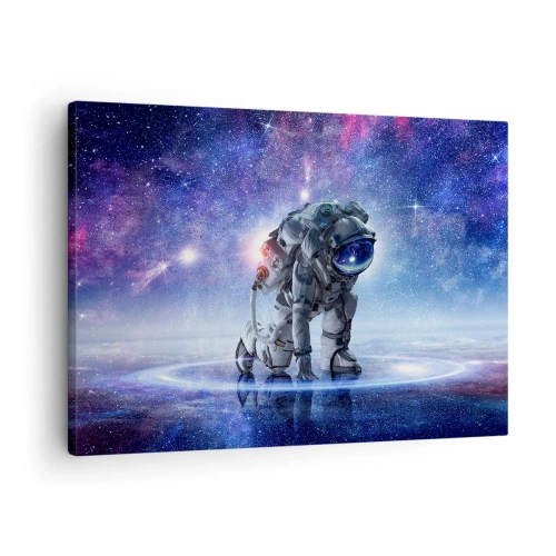 Tablou pe pânză Canvas - Astronautul într-un peisaj galactic - 70x50cm - Cerul înstelat de deasupra mea - Decorațiune modernă pentru perete pentru living și dormitor ARTTOR