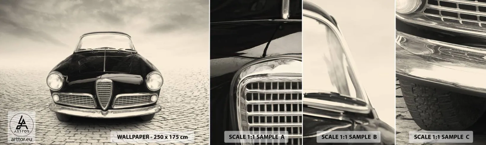 Mostră tapet autocolant Deluxe Sticker - Și cum să nu mă iubești? - Mașină, Epocă, alb-negru - 100x30 cm