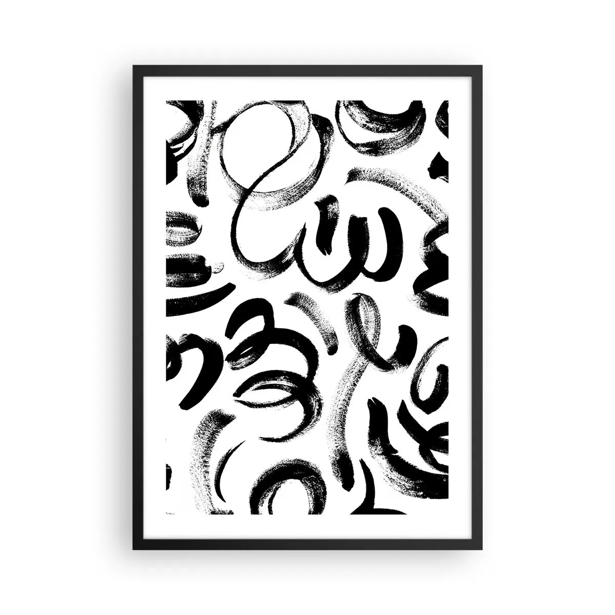 Poster în ramă neagră - Tușe de pensulă negre abstracte pe fundal alb - 50x70cm - Negru pe alb - Decorațiune modernă pentru perete pentru living și dormitor ARTTOR