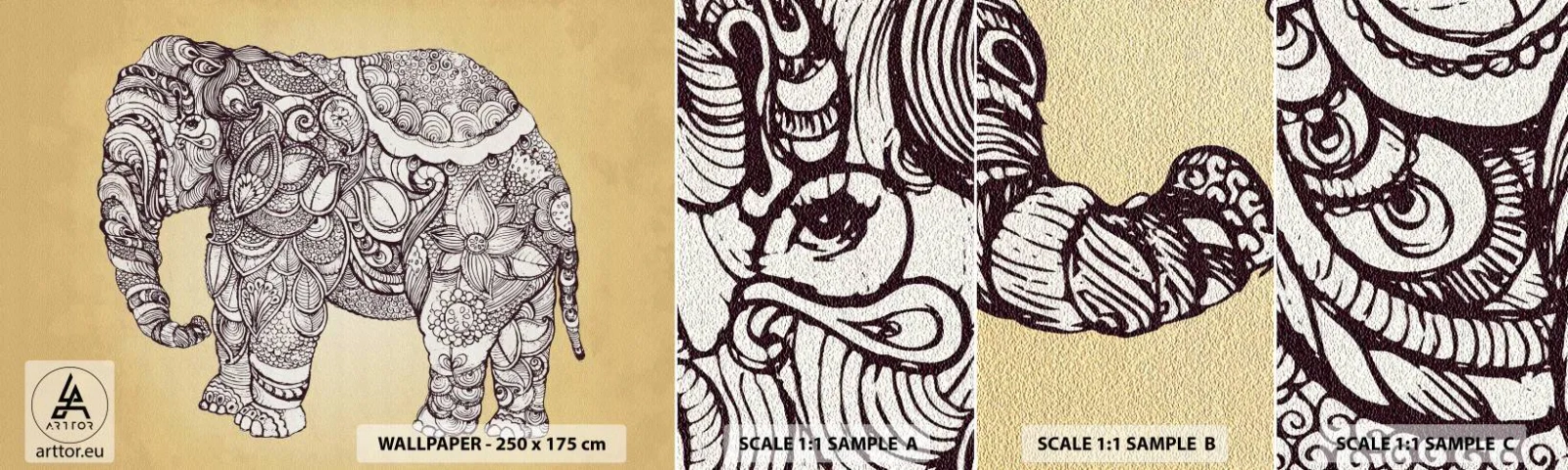 Mostră tapet autocolant Deluxe Sticker - Elefantul oriental - Elefant, indian, Animal - 100x30 cm