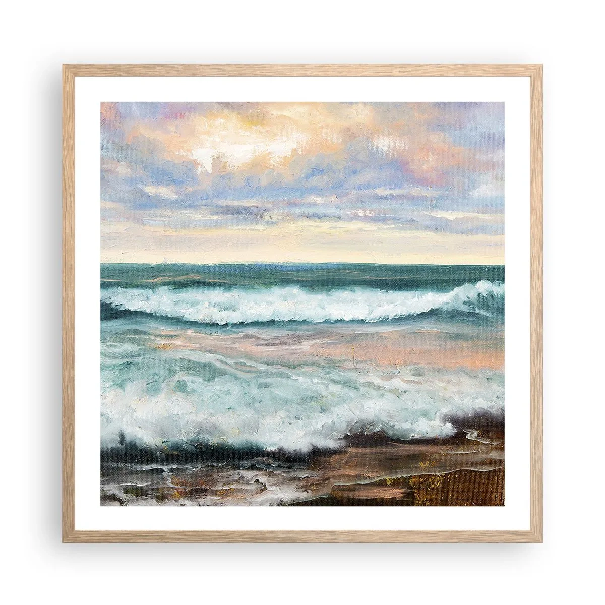 Poster în ramă de stejar deschis - Aici îți vei alina sufletul - 60x60 cm