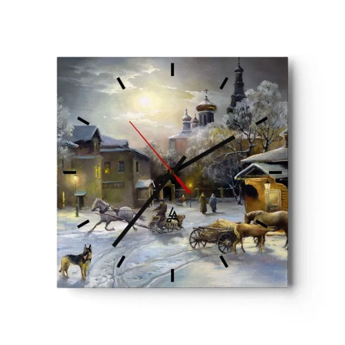 Ceas de perete - Ceas pe sticlă - Magia unei ierni rusești - 30x30 cm