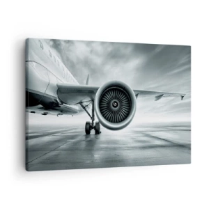 Tablou pe pânză Canvas - Motorul cu reacție al unui avion pe pistă - 70x50cm - Ce putere! - Decorațiune modernă pentru perete pentru living și dormitor ARTTOR