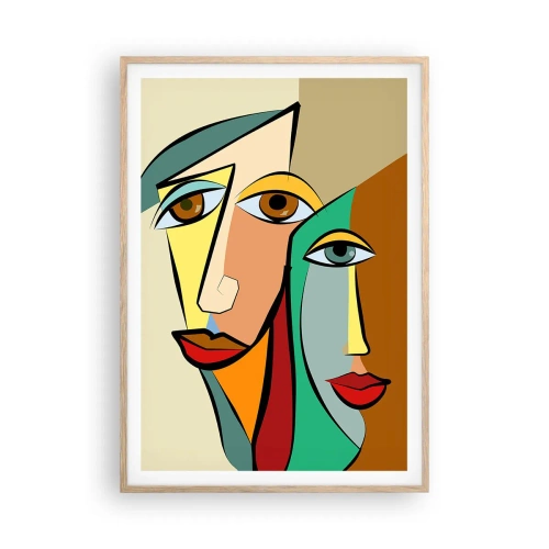 Poster în ramă de stejar deschis - Cuplu cubist - 70x100 cm