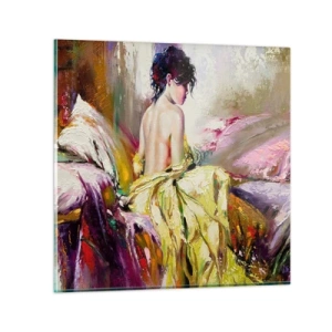 Tablou pe sticlă - Mi⁠-⁠aș muia buzele în paharul cu vin de pe masa ta - 30x30 cm