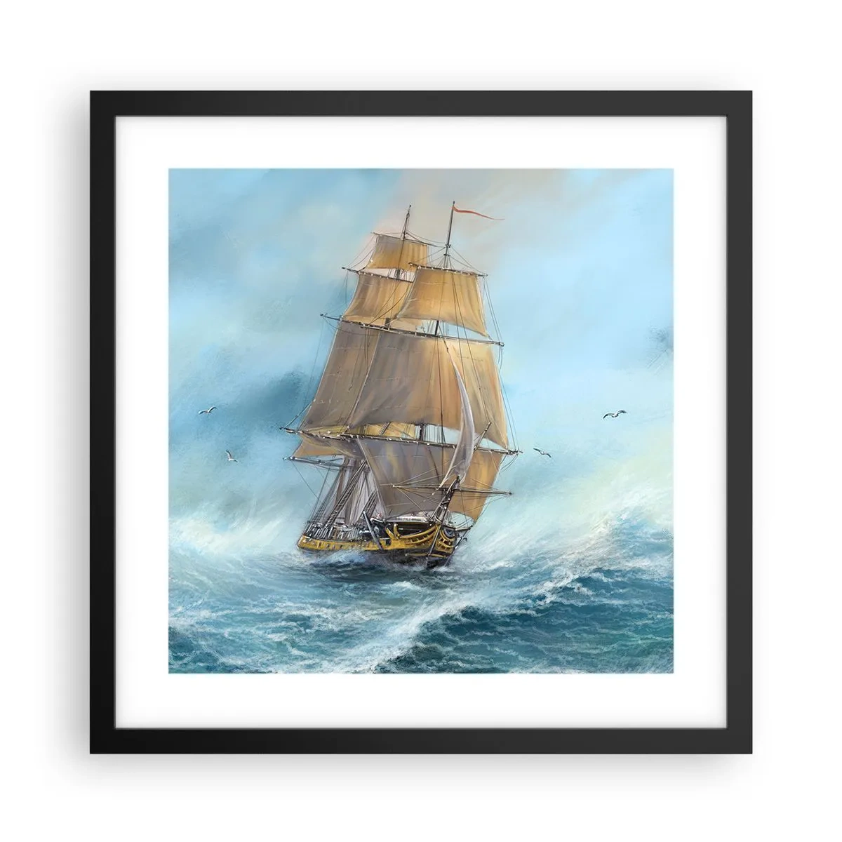 Poster în ramă neagră - Rulează pe valuri - 40x40 cm