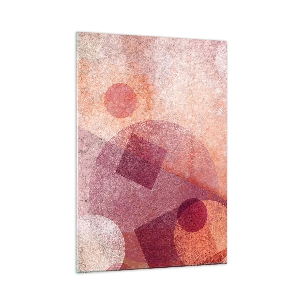 Tablou pe sticlă - Transformări geometrice în roz - 50x70 cm