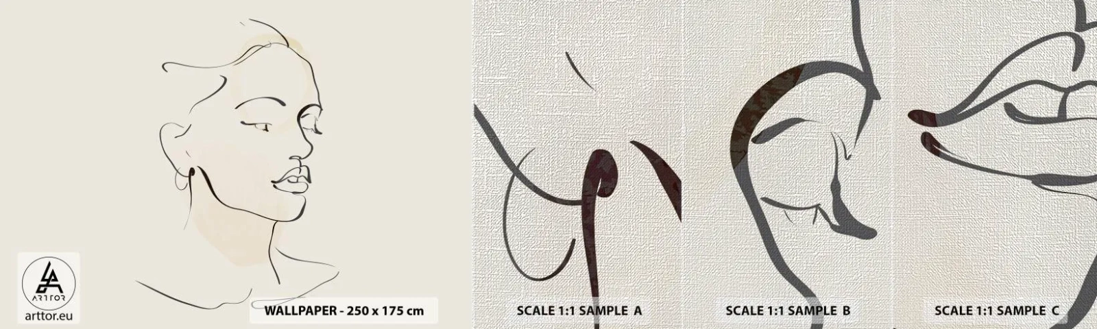 Mostră tapet Premium Canvas - Cu o linie sigură - Abstracția, Chipul de femeie, Linie de arta - 100x30 cm