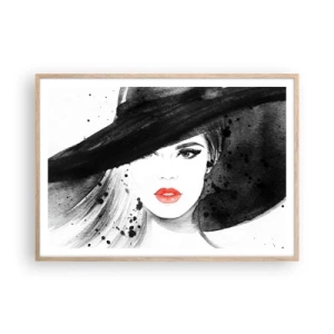 Poster în ramă de stejar deschis - Doamna în negru - 100x70 cm
