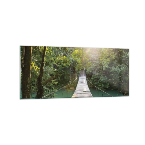 Tablou pe sticlă - Peste apa de azur spre pădurea de azur - 120x50 cm