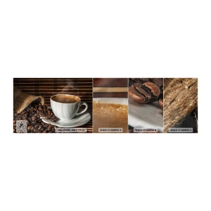 Mostră tapet Premium Sand - Negru de cărbune, transparență de chihlimbar - Gastronomie, Cafea, ceașcă de cafea - 100x30 cm