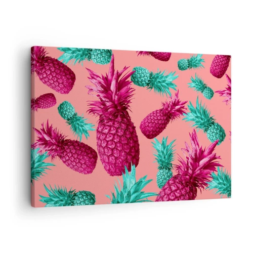 Tablou pe pânză Canvas - Ananas exotic în culori roz și turcoaz - 70x50cm - Libertatea e dulce - Decorațiune modernă pentru perete pentru living și dormitor ARTTOR