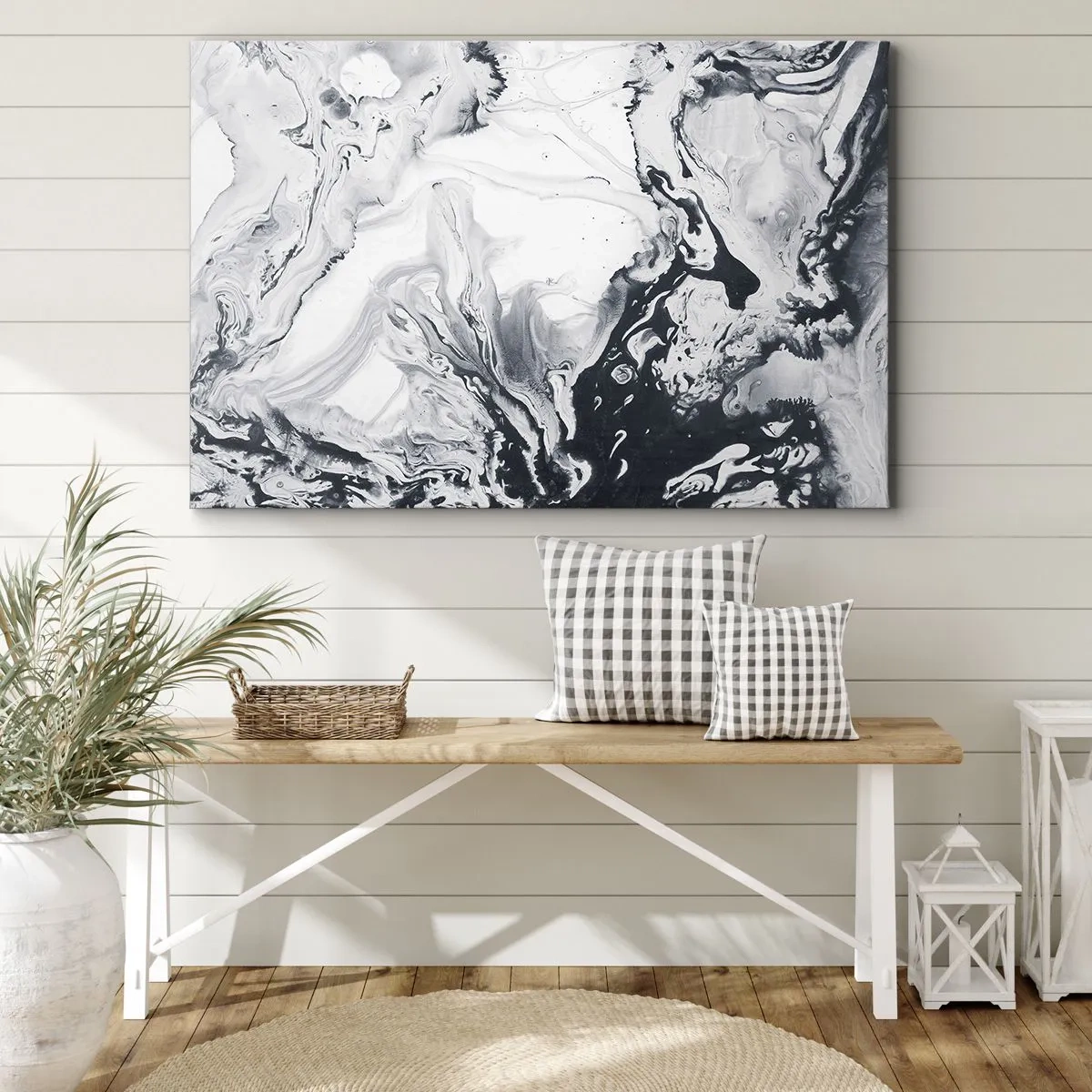 Tablou pe pânză Canvas - Model abstract monocrom cu efect de marmură - 70x50cm - Interiorul Pământului - Decorațiune modernă pentru perete pentru living și dormitor ARTTOR