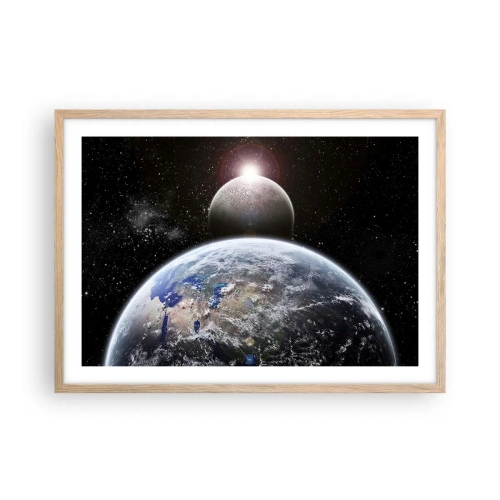 Poster în ramă de stejar deschis - Peisaj cosmic - răsărit de soare - 70x50 cm