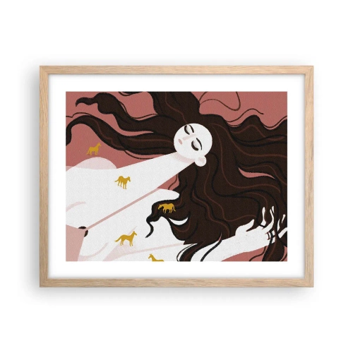 Poster în ramă de stejar deschis - Visul despre calul de aur - 50x40 cm