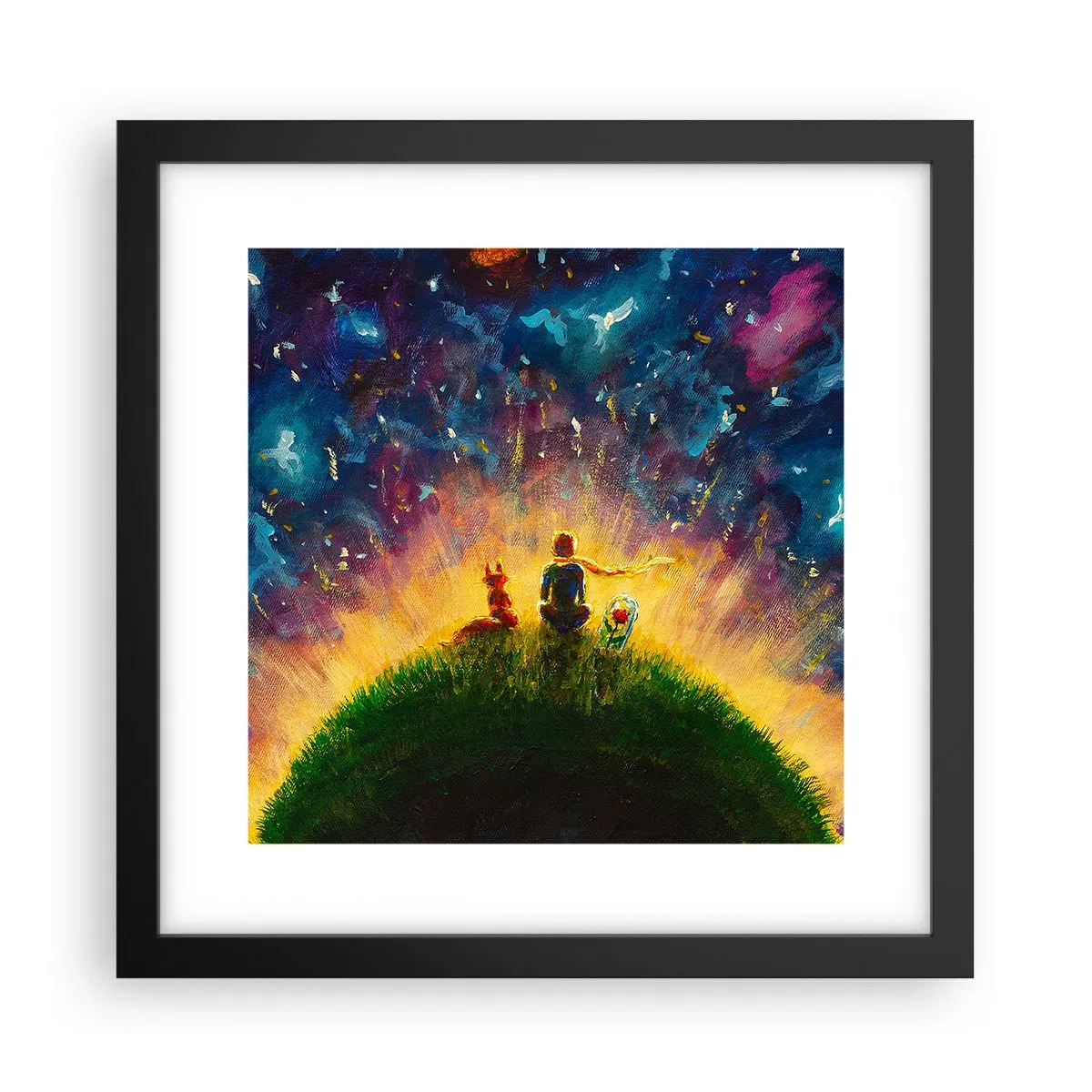 Poster în ramă neagră - Dragoste și prietenie - întreaga lume - 30x30 cm
