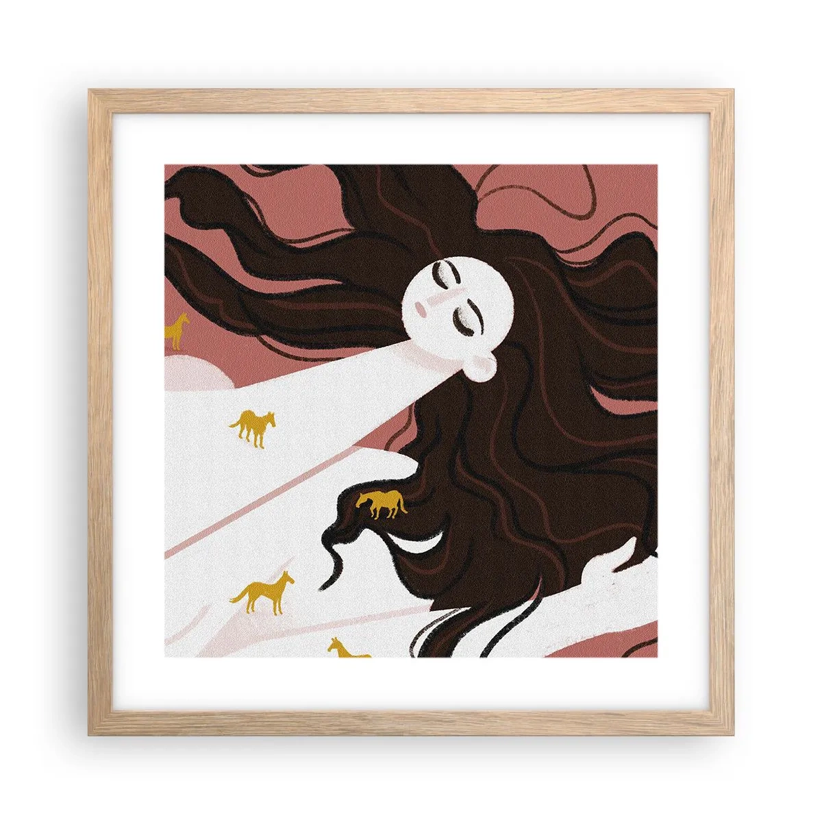 Poster în ramă de stejar deschis - Visul despre calul de aur - 40x40 cm
