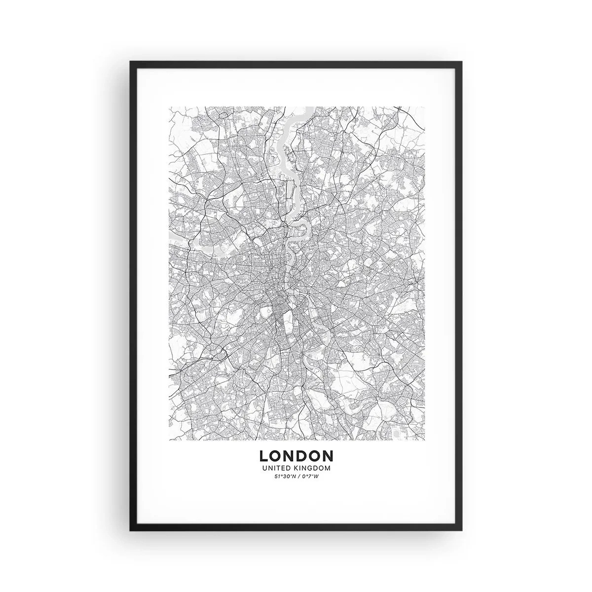 Poster în ramă neagră - Harta labirintului din Londra - 70x100 cm