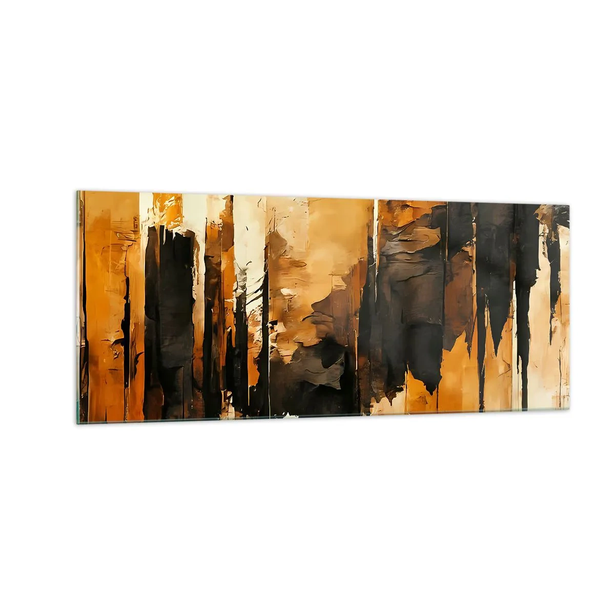 Tablou pe sticlă - Armonie de negru și auriu - 100x40 cm