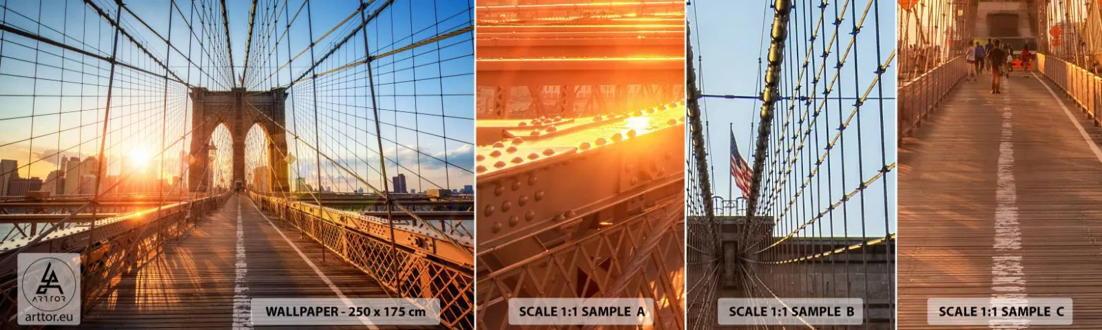 Mostră de Tapet Standard Eco - Pe podul de aur - New York, Podul Brooklyn, Arhitectură - 100x30 cm