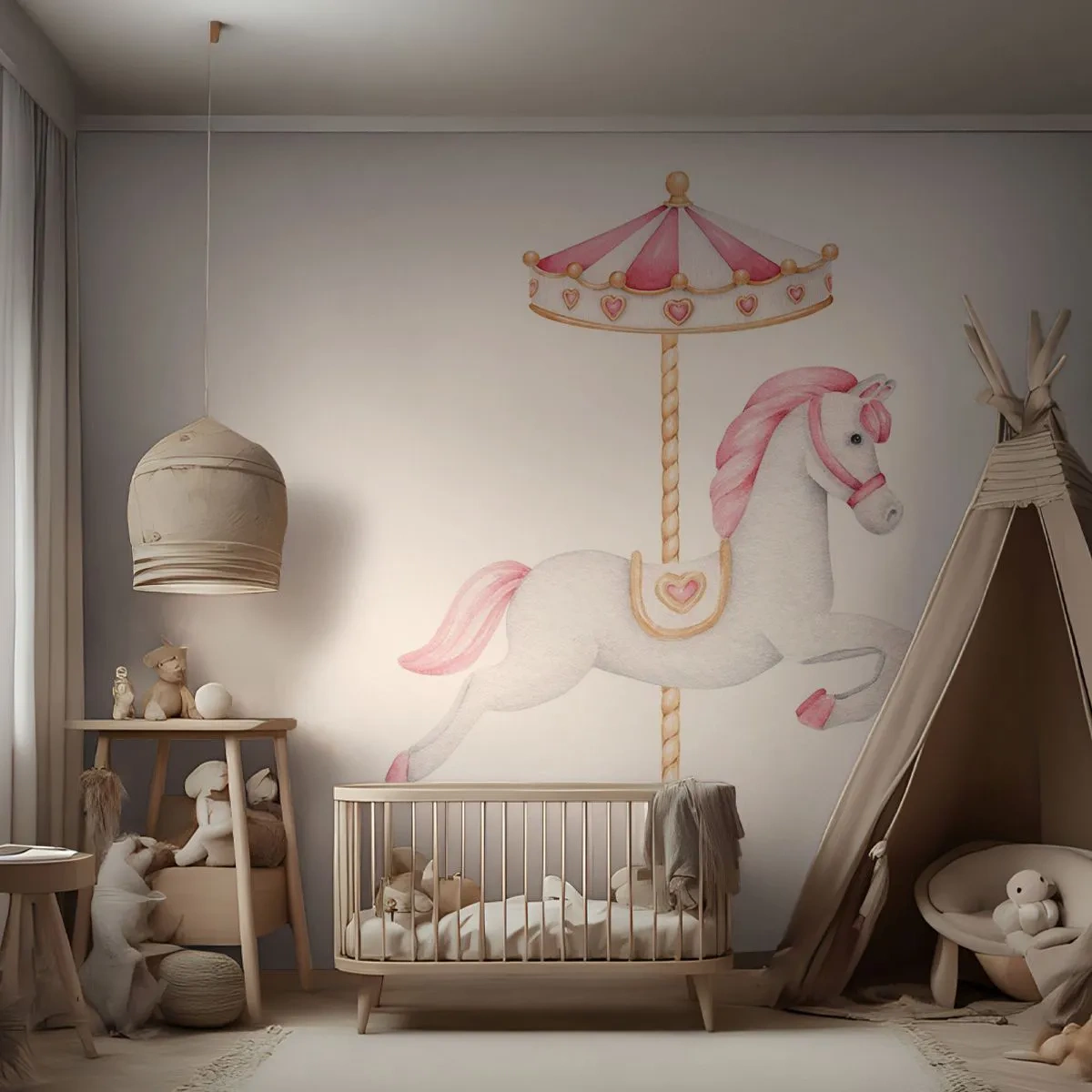 Fototapetă personalizată Premium Sand - A pornit la cursă - Cal, Carusele, Fată