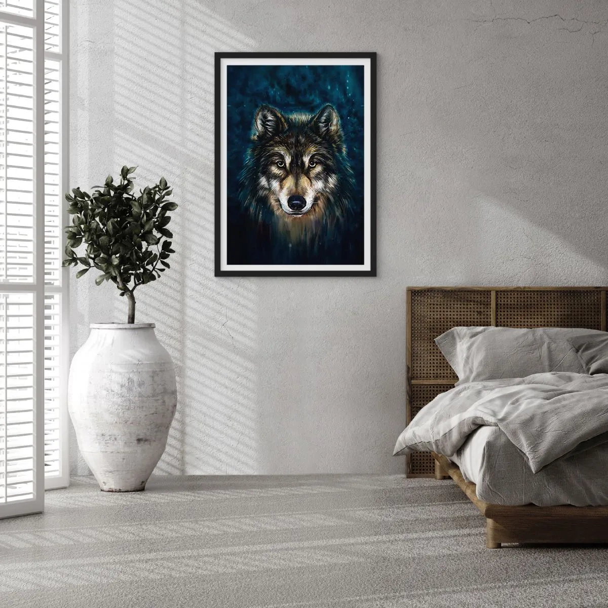 Poster în ramă neagră - Portretul unui lup într-un ton artistic, întunecat - 50x70cm - Alfa? Și omega - Decorațiune modernă pentru perete pentru living și dormitor ARTTOR