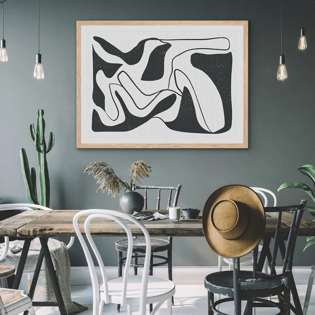 Poster în ramă de stejar deschis - Distracție abstractă în labirint - 91x61 cm