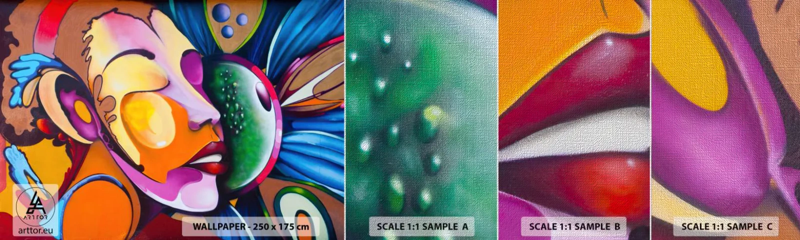 Mostră tapet Premium Canvas - Atingere de culoare - Abstracția, Femeie, Cubism - 100x30 cm