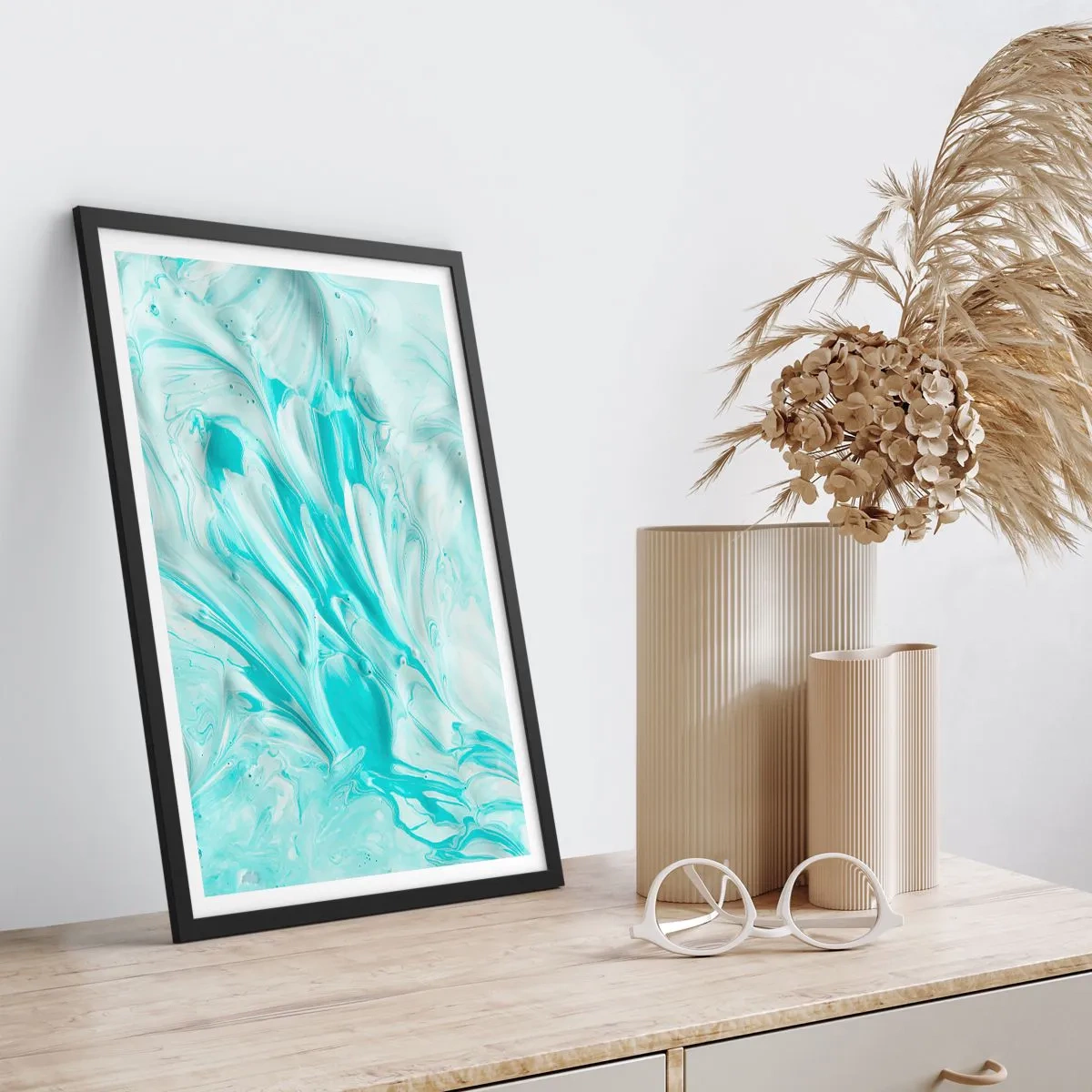 Poster în ramă neagră - Model abstract turcoaz - 50x70cm - Împreună pentru totdeauna - Decorațiune modernă pentru perete pentru living și dormitor ARTTOR