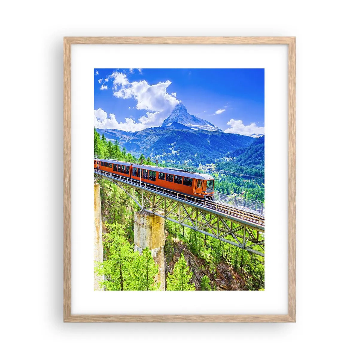 Poster în ramă de stejar deschis - Calea ferată din Alpi - 40x50 cm