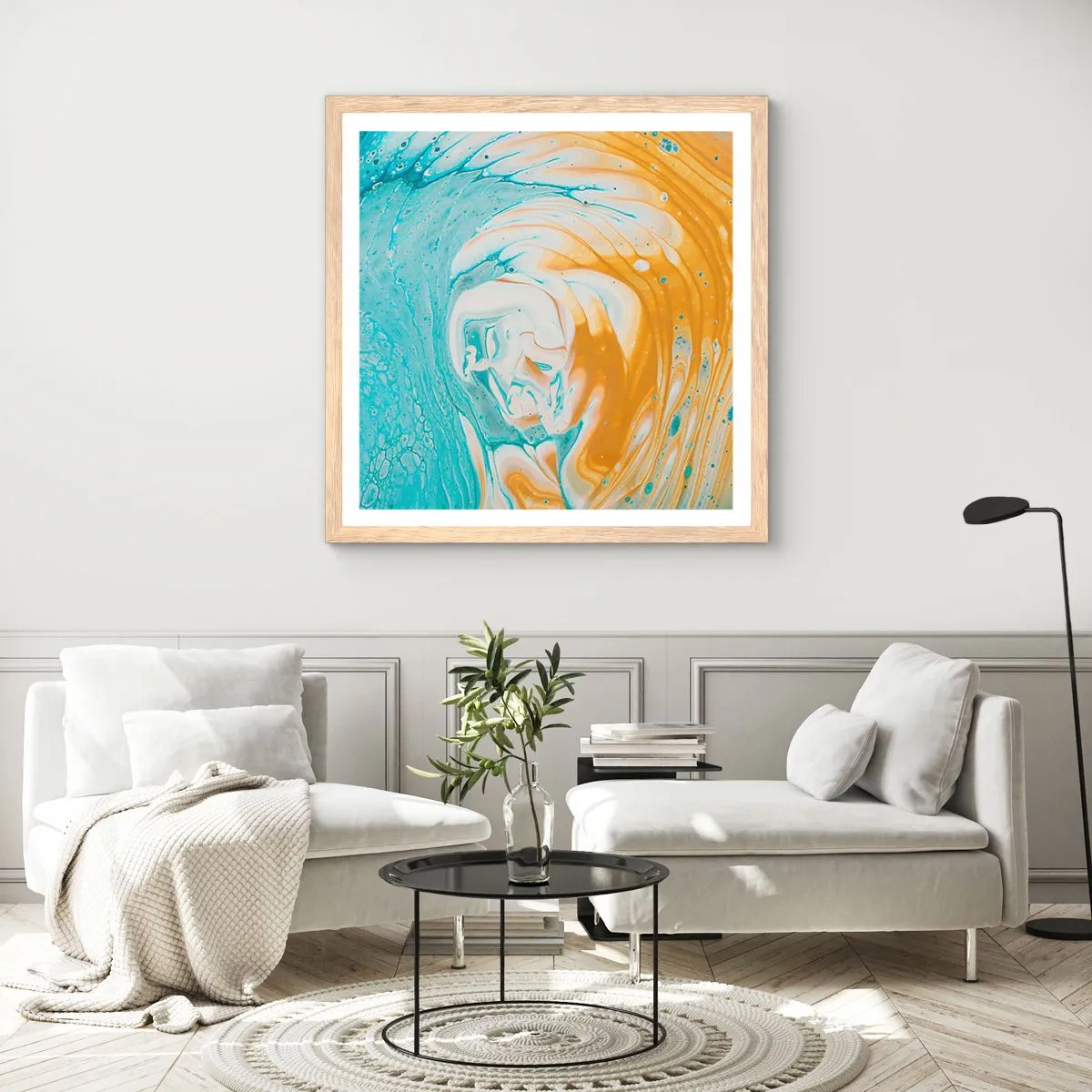 Poster în ramă de stejar deschis - Vârtej de pastel - 50x50 cm