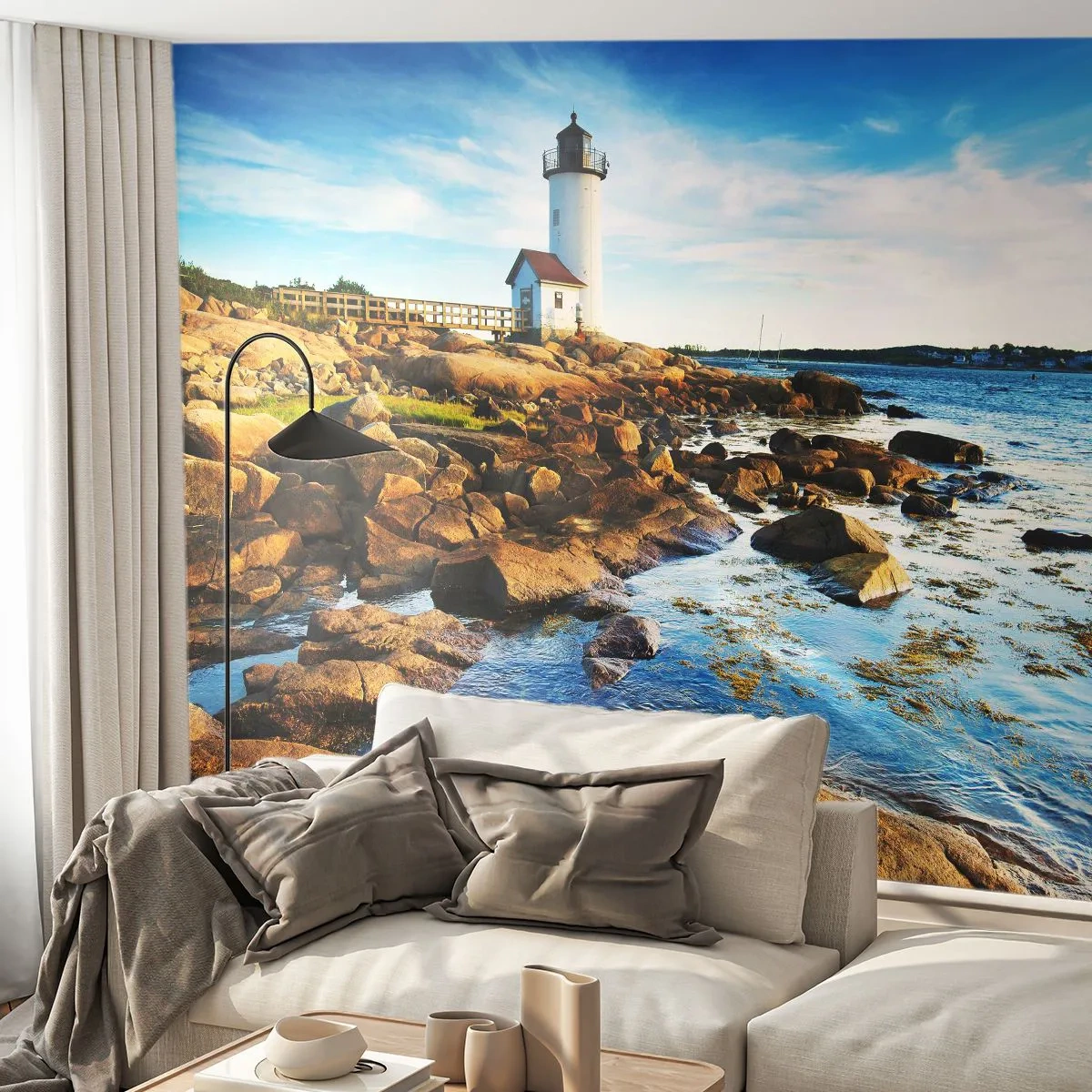 Tapet Standard Eco - Întoarce-te acasă fericit, te aștept cu nerăbdare - Peisaj, Far, Oceanul Atlantic - 200x140 cm