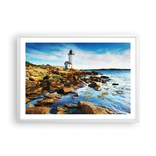 Poster în ramă albă - Întoarce-te acasă fericit, te aștept cu nerăbdare - 70x50 cm