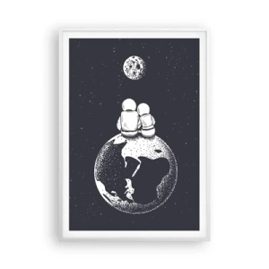 Poster în ramă albă - Poveste cosmică de dragoste - 70x100 cm