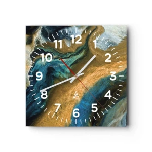 Ceas de perete - Ceas pe sticlă - Albastru - galben - influență reciprocă - 40x40 cm