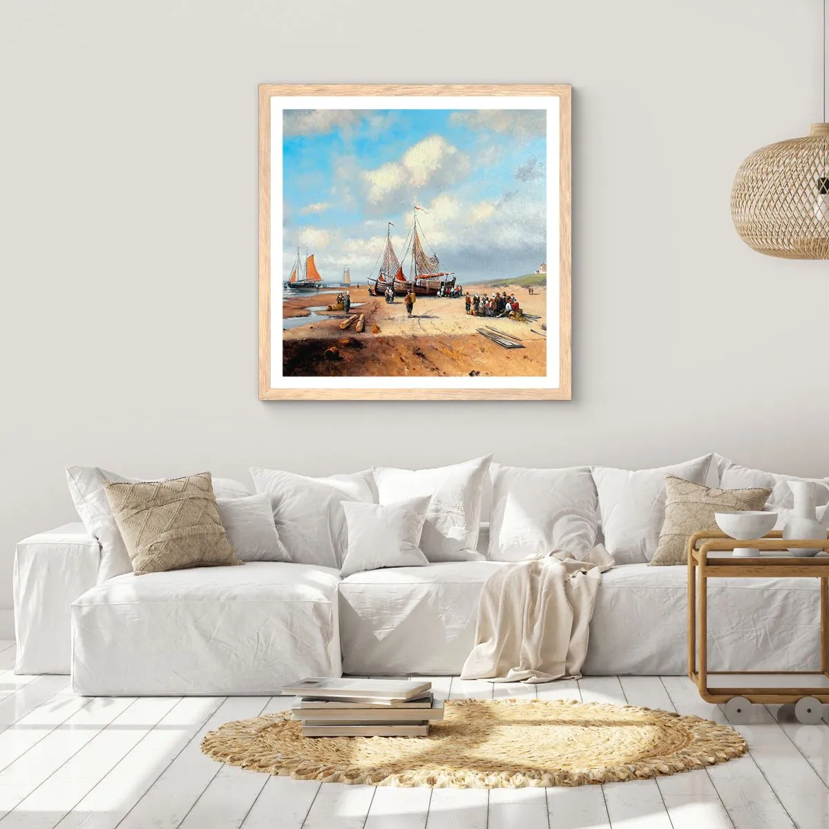 Poster în ramă de stejar deschis - Pescuit de succes - 60x60 cm