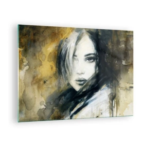 Tablou pe sticlă - Portretul unei femei în stil acuarelă - 70x50cm - Mai inocentă sau mai senzuală? - Decorațiune modernă pentru perete pentru living și dormitor ARTTOR
