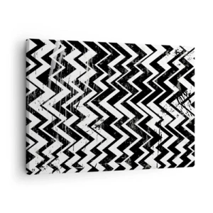 Tablou pe pânză Canvas - Model în zig-zag alb-negru cu abraziuni artistice - 70x50cm - Zig-alb, zag-negru - Decorațiune modernă pentru perete pentru living și dormitor ARTTOR