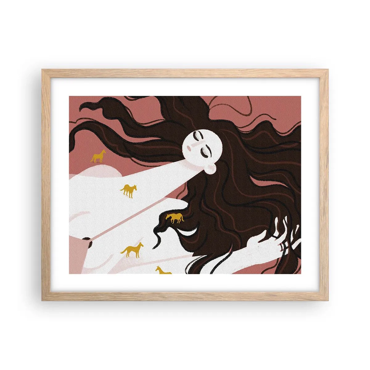 Poster în ramă de stejar deschis - Visul despre calul de aur - 50x40 cm