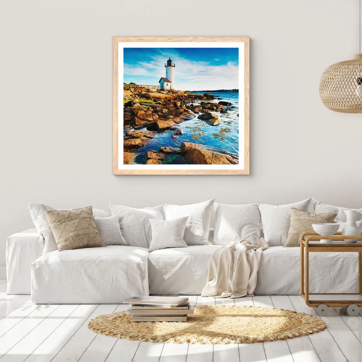 Poster în ramă de stejar deschis - Întoarce-te acasă fericit, te aștept cu nerăbdare - 40x40 cm