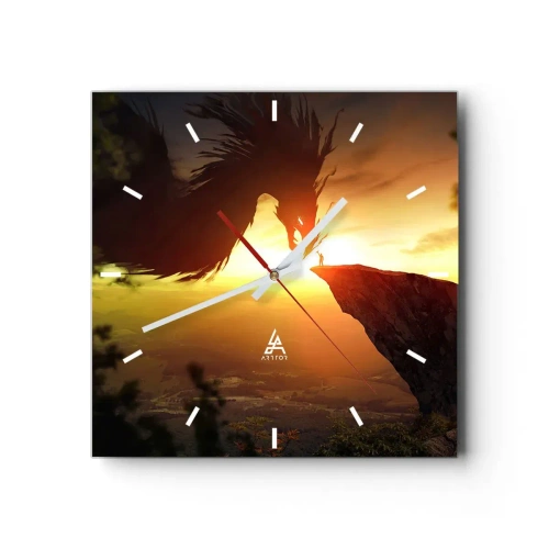 Ceas de perete - Ceas pe sticlă - Vânător de dragoni - 30x30 cm