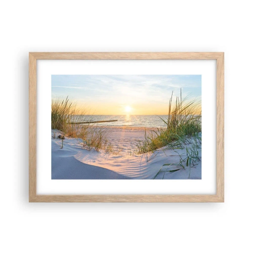 Poster în ramă de stejar deschis - Zumzet de mare, o plajă sălbatică printre ierburi... - 40x30 cm