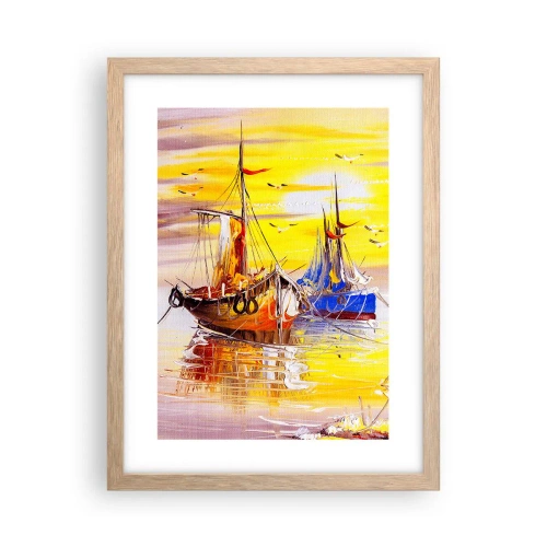 Poster în ramă de stejar deschis - O binemeritată odihnă în port - 30x40 cm