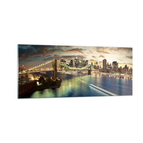 Tablou pe sticlă - O seară luminată deasupra Manhattan-ului - 100x40 cm