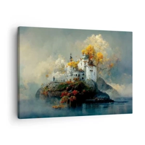 Tablou pe pânză Canvas - Un castel pe un deal înconjurat de copaci de toamnă - 70x50cm - Începutul unei povești romantice - Decorațiune modernă pentru perete pentru living și dormitor ARTTOR