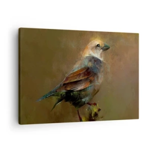 Tablou pe pânză Canvas - O interpretare artistică a unei vrăbii pe un fundal maro - 70x50cm - Vrăbiuță, o pasăre micuță - Decorațiune modernă pentru perete pentru living și dormitor ARTTOR