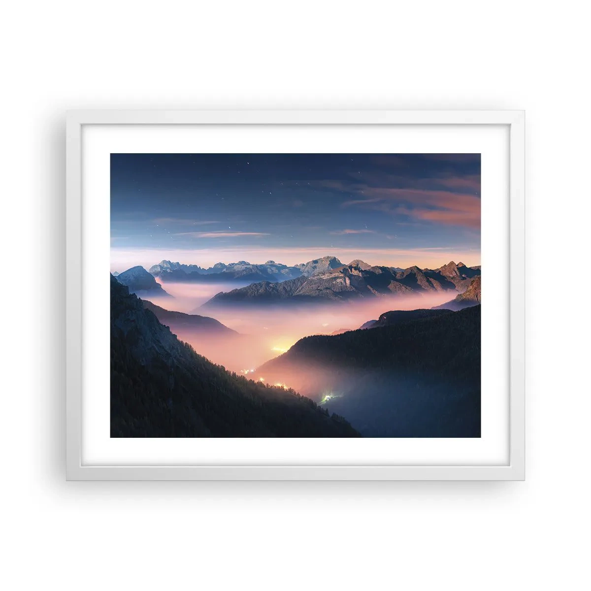 Poster în ramă albă - Lumină în văi - 50x40 cm