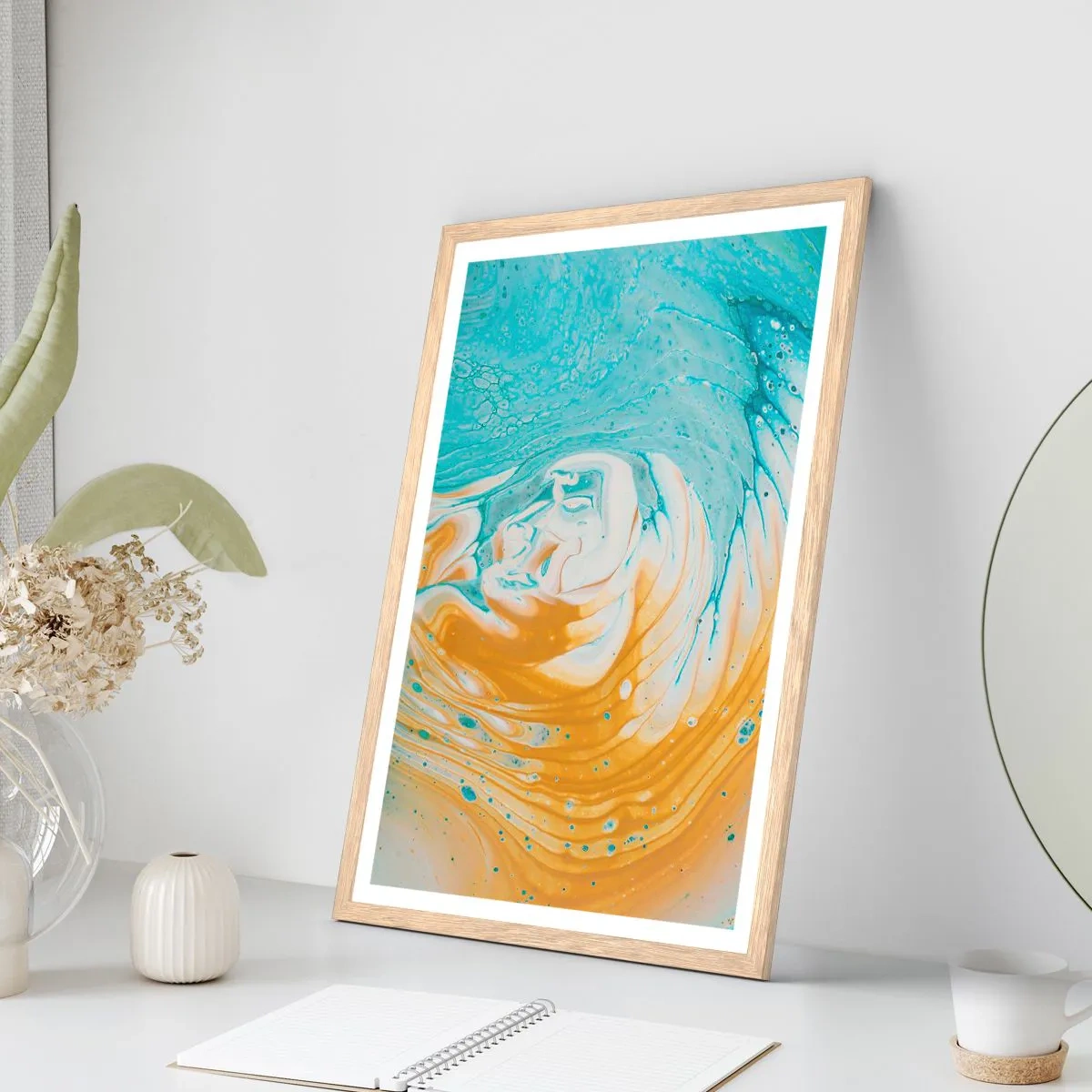 Poster în ramă de stejar deschis - Vârtej de pastel - 40x50 cm