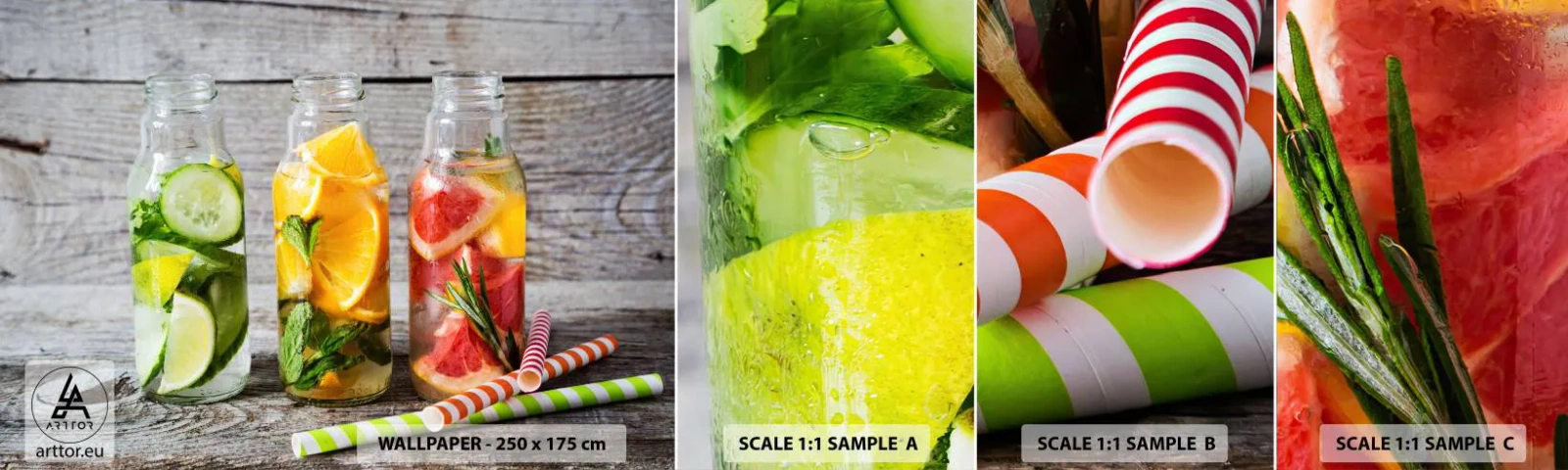Mostră de Tapet Standard Eco - Sănătoase prin natura - Gastronomie, Băutură cu fructe, Fructe - 100x30 cm